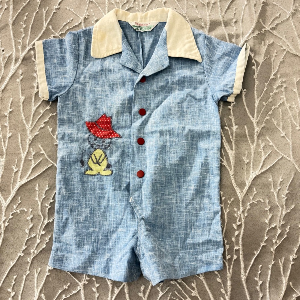 Vintage Health-tex Baby Boy Blue Romper Sunsuit Embroidered Character 18‎ Months